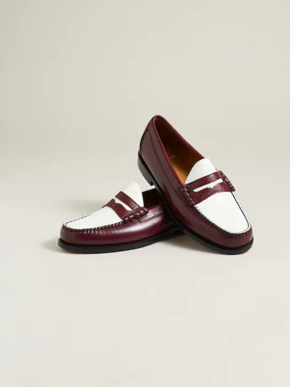 GH Bass Burgundy and White Penny Loafers - Men's Classic Leather Slip-Ons